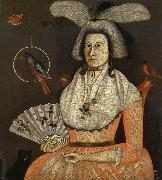 Rufus Hathaway Portrait d'une femme aver ses animaux domestiques oil on canvas